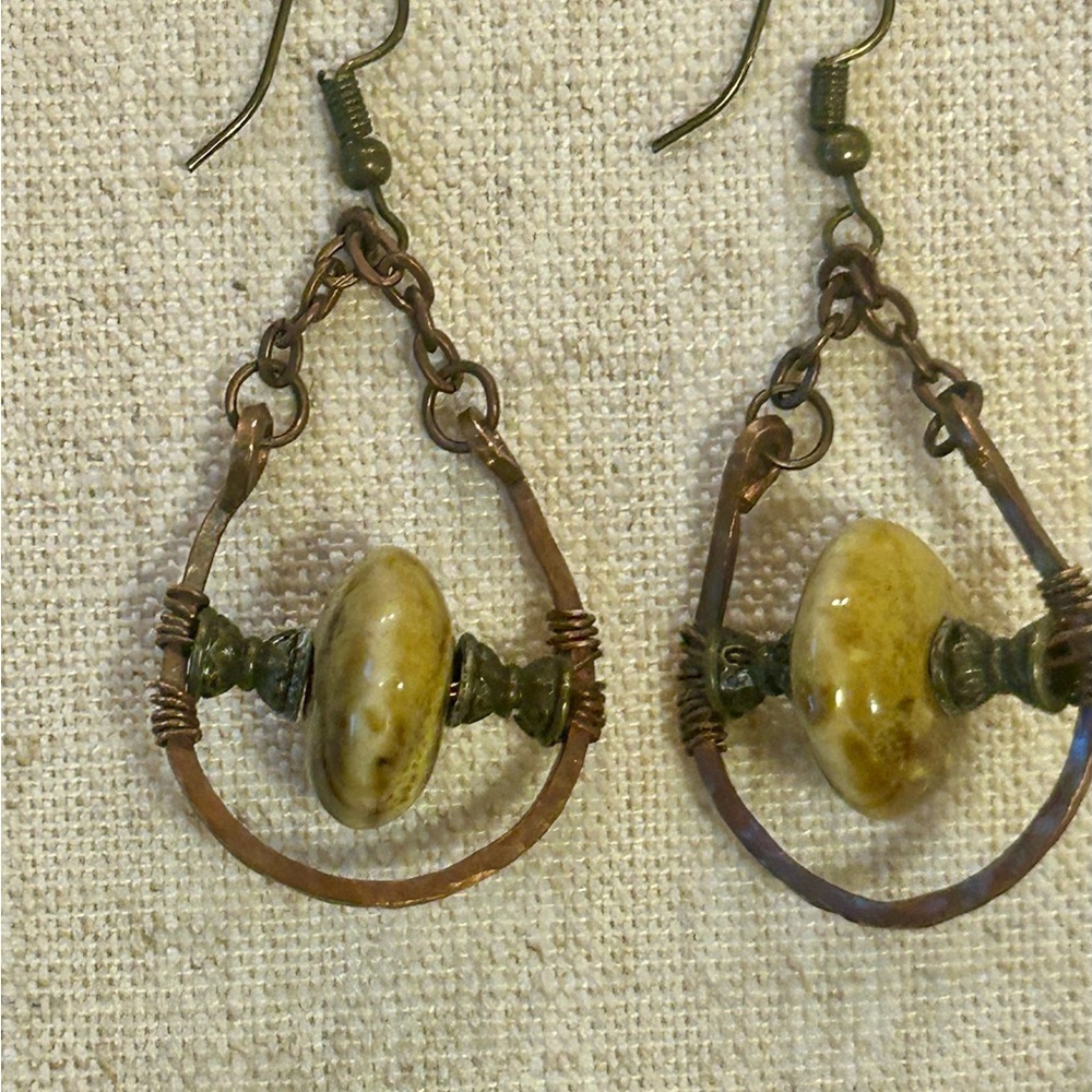 Handcrafted Copper & Stone Dangle Earrings – Boho Rustic